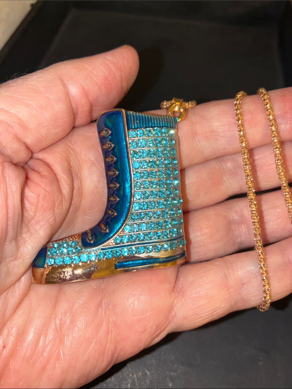 Crystal Embellished Blue Boot Pendant Necklace